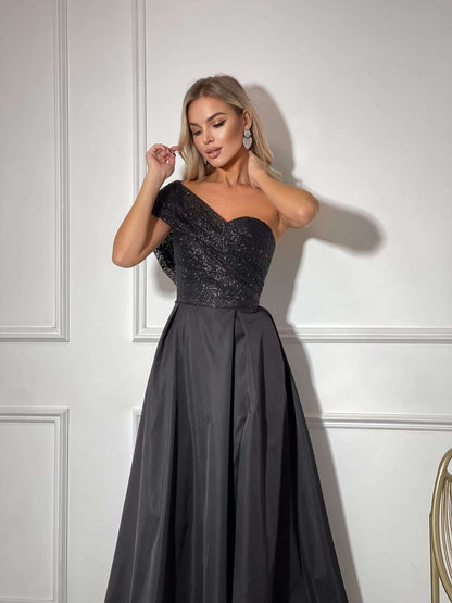 one shoulder gown with sequins
